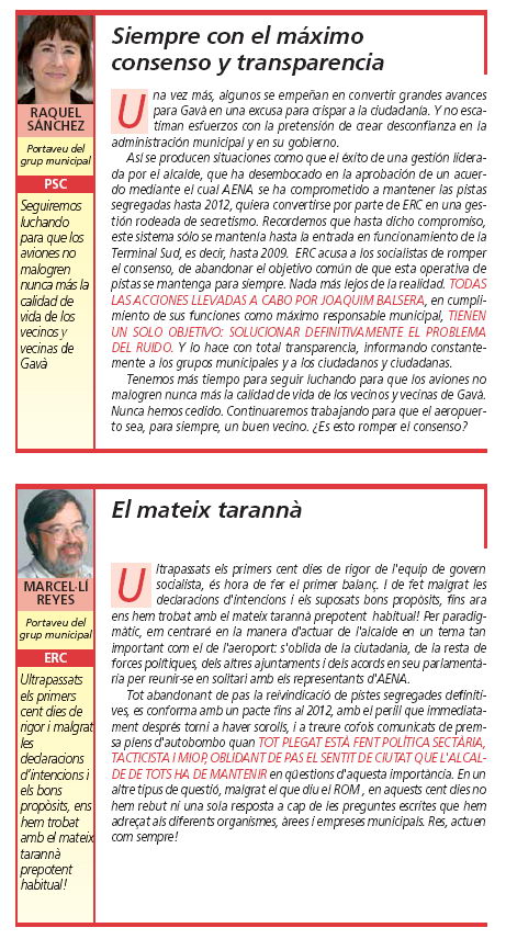 Artículos opuestos publicados en el periódico de Gavà EL BRUGUERS en su edición del 20 de septiembre de 2007